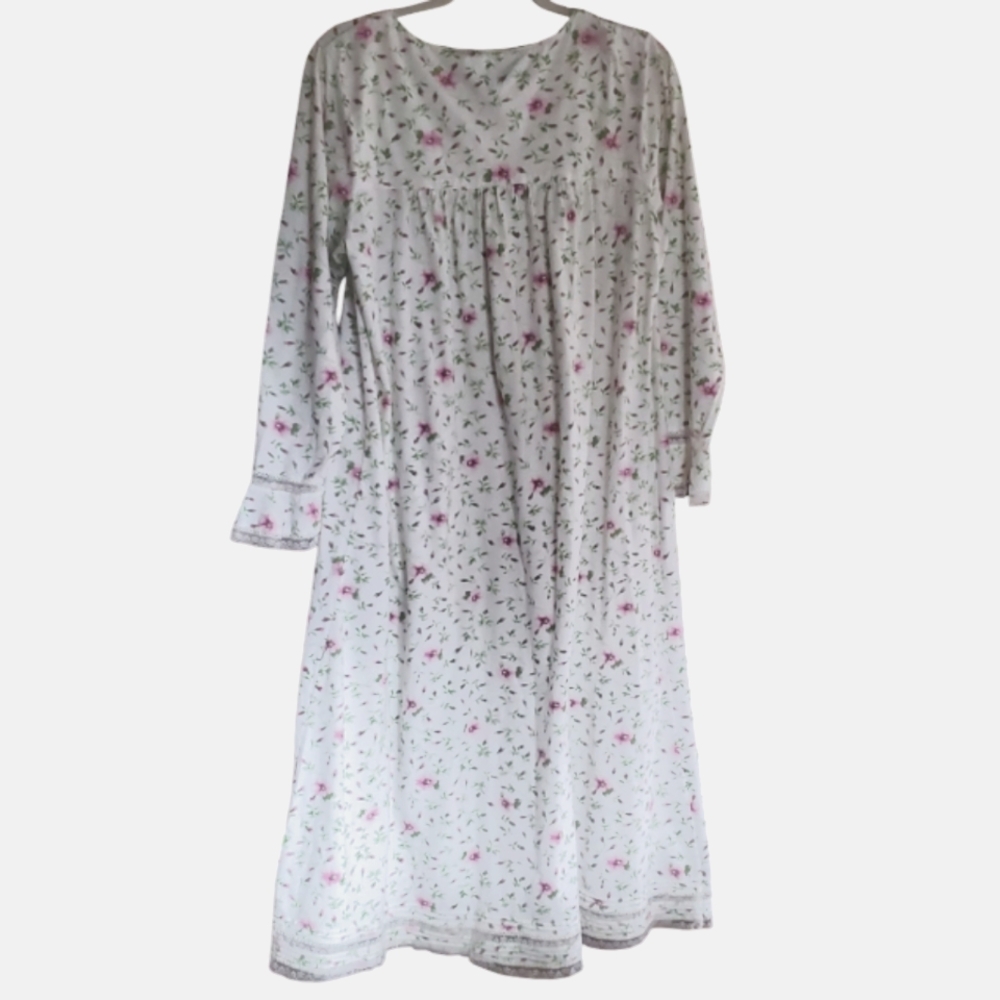 Aria 100% Cotton Long Floral Print & Lace Trim Nightgown in Medium - Picture 3 of 11